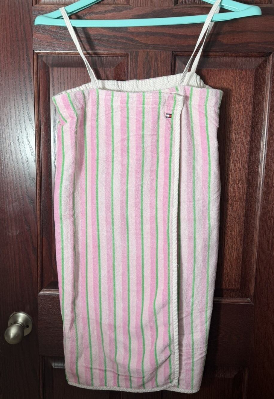 Tommy Hilfiger Vintage Beach Towel Wrap Pink Green Terry Cloth Y2K Spa Robe